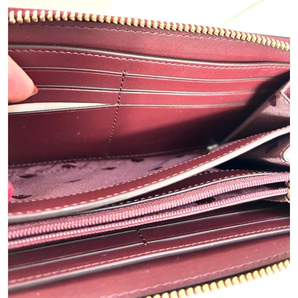 Kate Spade Jana Foliage Large Continental Wallet Zip Around Burgundy Pink NWOT